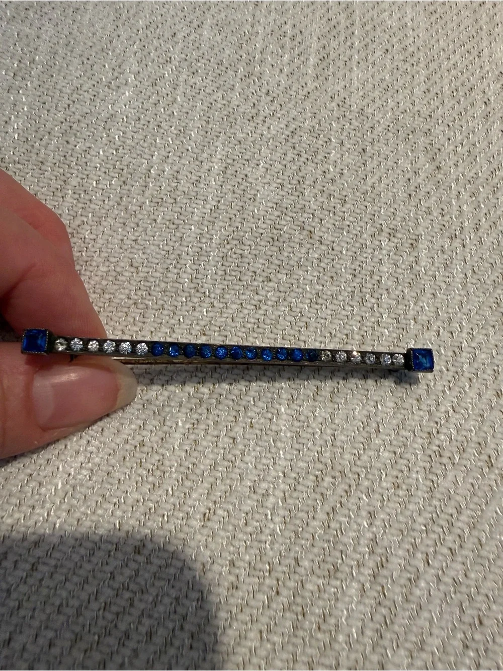 Mixed Silver-Tone brooches with Blue Rhinestone Bar. Rhinestone bar is sterling